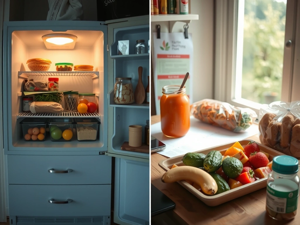 Collage Alltagssituationen Kühlschrank Schreibtisch